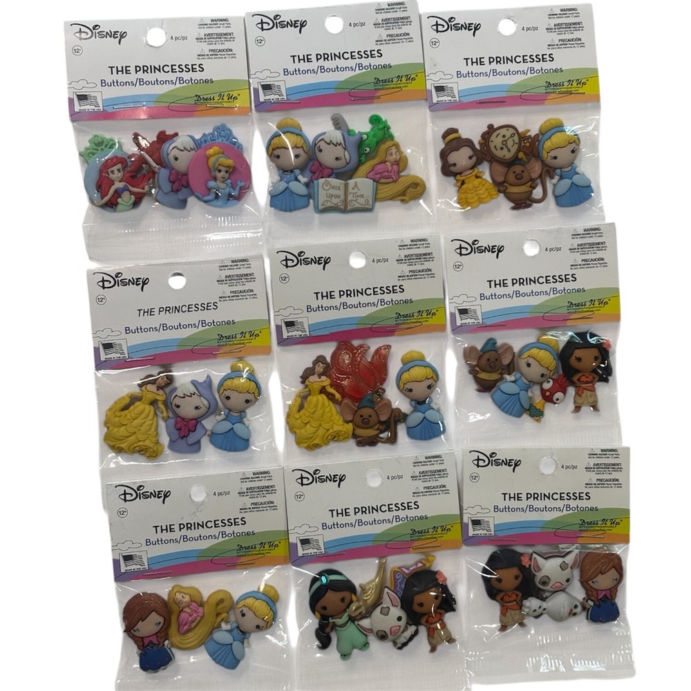 Dress It Up Disney Princess Buttons Ariel Belle Cinderella Moana More YOU CHOOSE