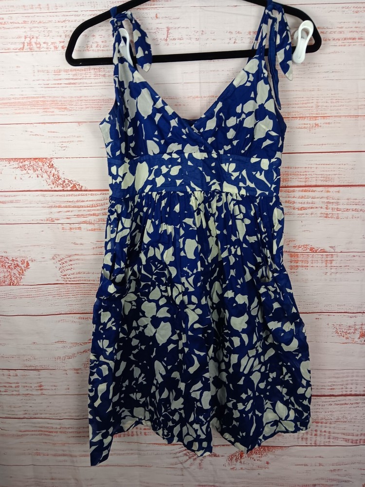 American Eagle Outfitters Sundress Women Sz 0 Navy Blue/Wh Floral Cotton W/ties
