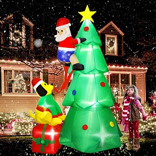 8ft Christmas Inflatables Tree, Christmas Christmas Tree with Santa Claus, Dog