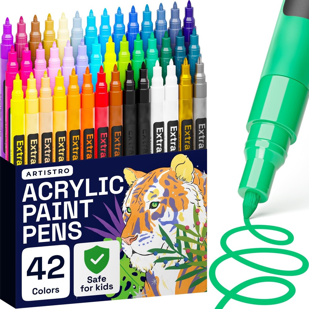 42 Acrylic Paint Pens, Art Set Acrylic Markers for Textile, Canvas, Rock, Gla...