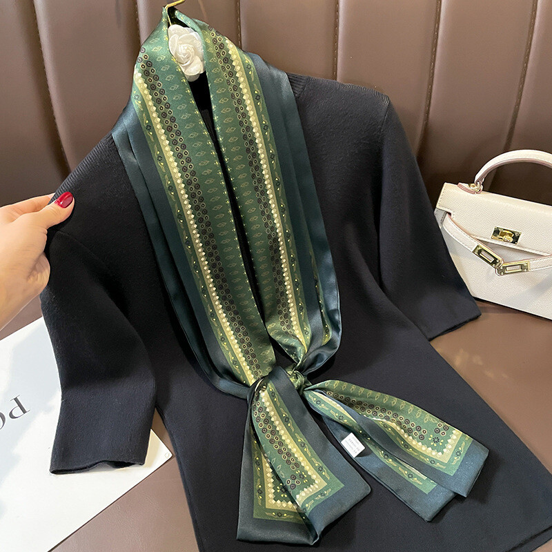 New Boutique 100% Silk 12 Momme Plain Satin Scarf Double-Layer Ribbon 150*15cm-