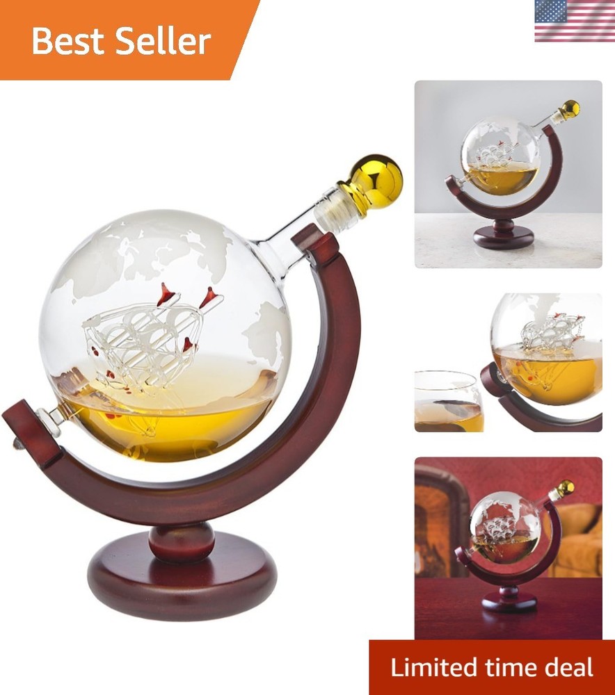850ml Whiskey Decanter Globe - Antique Ship Design Ideal Gift for Men & Dads