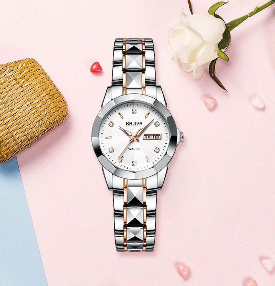 Waterproof Quartz Ladies Watch with Luminous Steel Band - Korean Style 30M