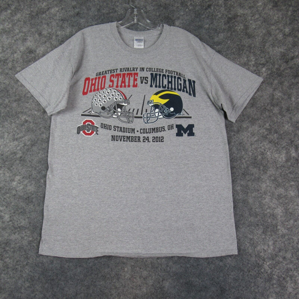 Ohio State Michigan Shirt Mens Large Gray NCAA Football 2012 Gildan Short Sleeve