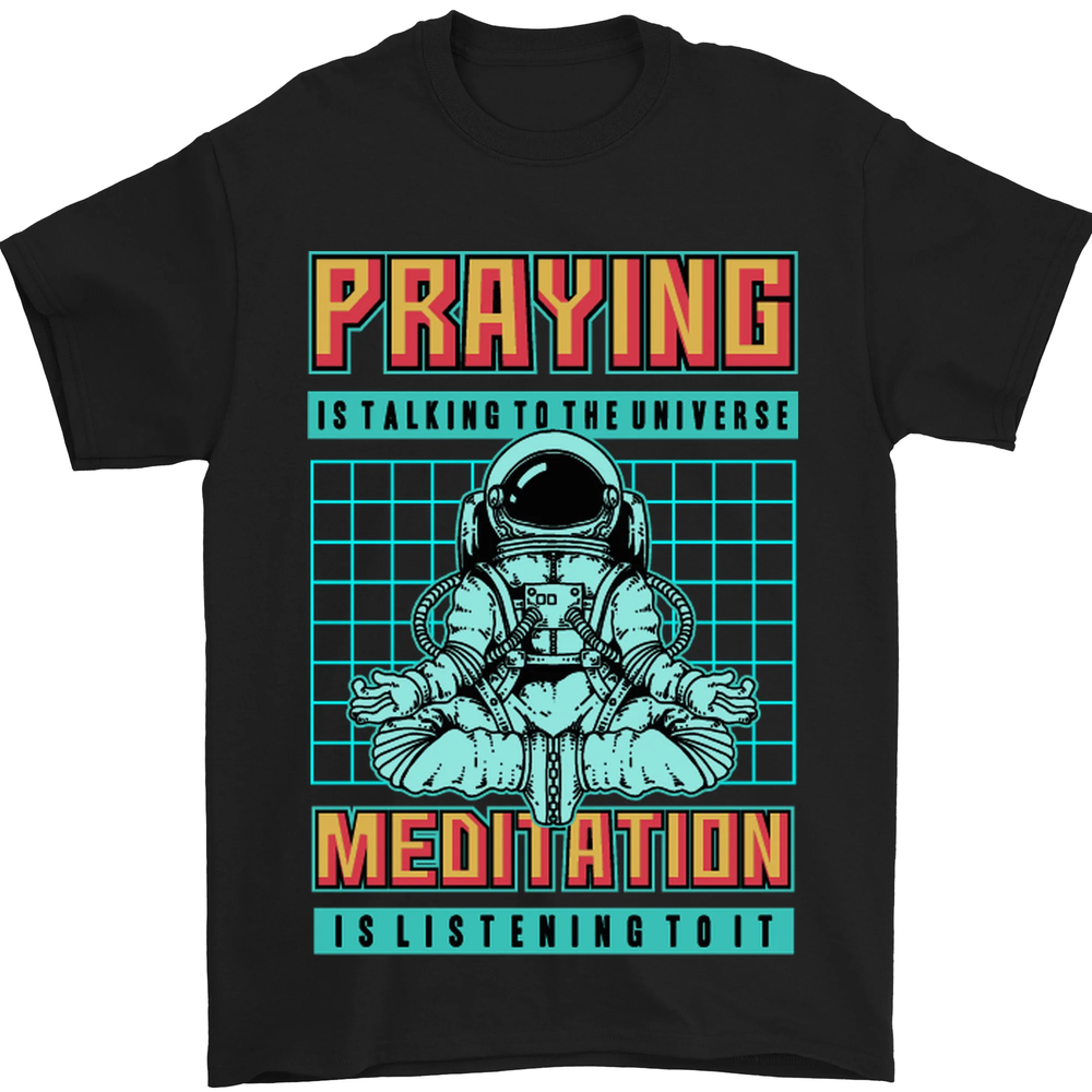 Praying and Meditation Space Universe Yoga Mens T-Shirt 100% Cotton