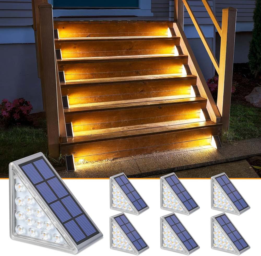 Solar Step Lights 6 Pack, Outdoor Stair Lights Waterproof IP67 with Auto On/Off