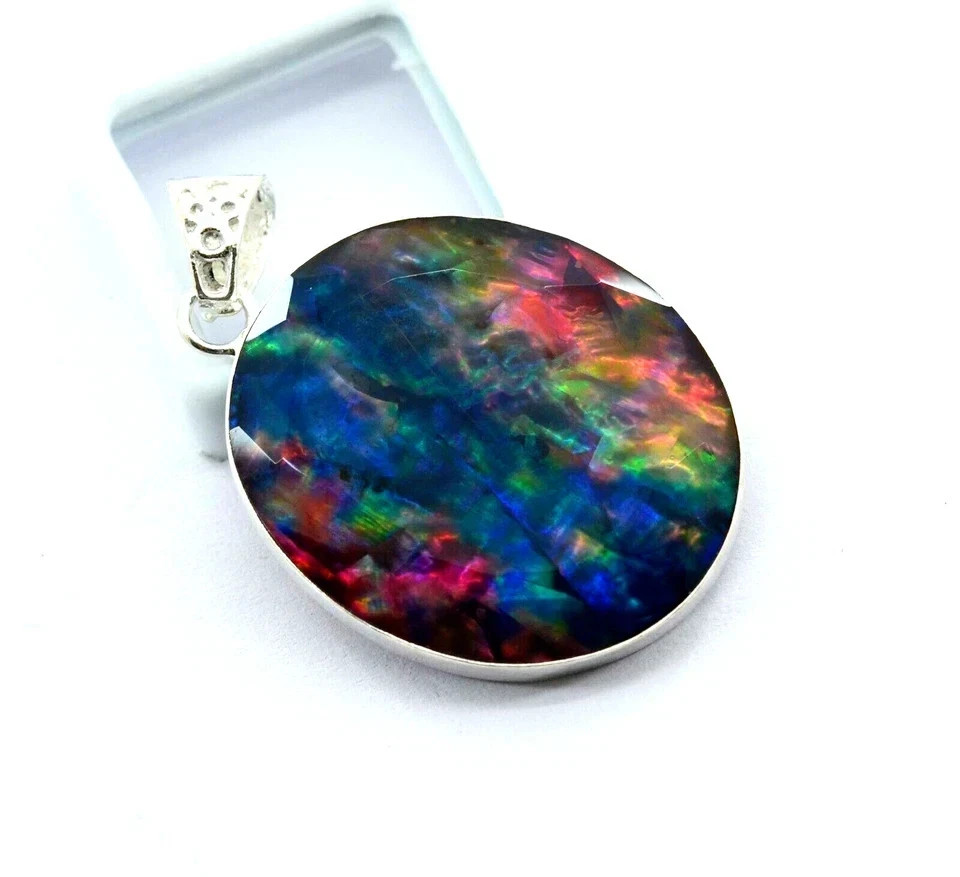 Certified 61.70 Ct Natural Ammolite 925 Solid Silver Rainbow Pendant Gemstone