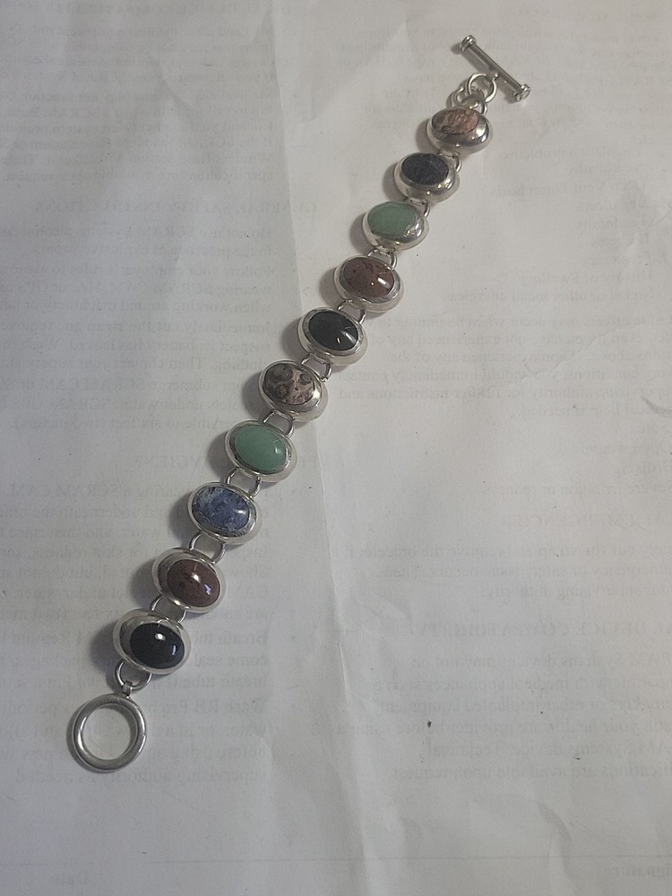 925 Sterling Silver Mexico Multi Stone Bracelet Vintage, Colorful, Heavy