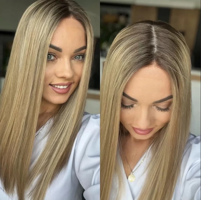 Ombre Golden Blonde Brown Straight 13x4 Lace Front Wigs 100% Human Hair Wig