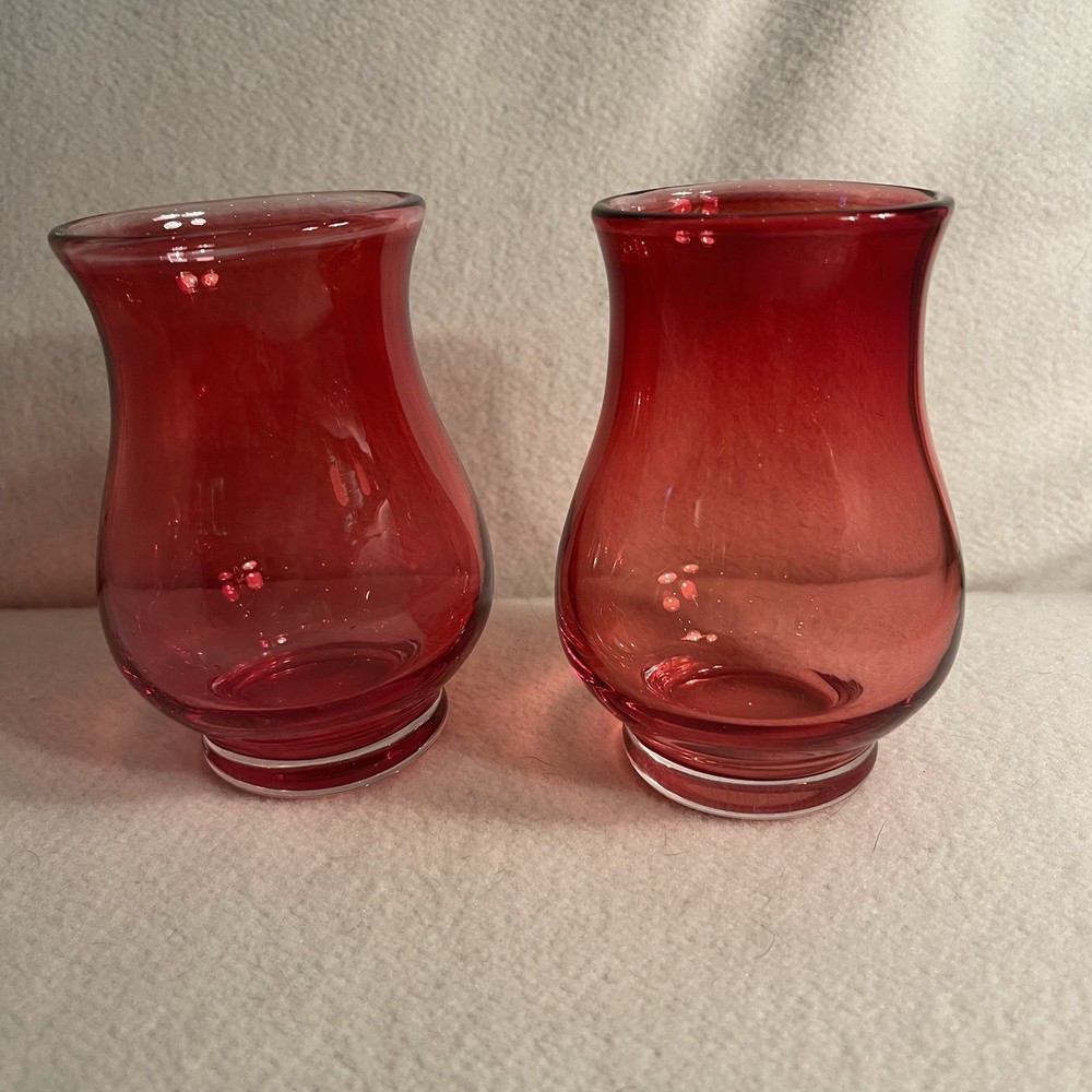 Red Glass Hurricane Votive Candle Holder Set of 2