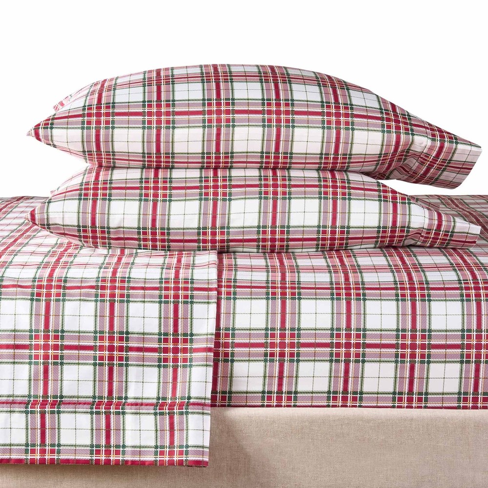 Better Homes &Gardens 4-Piece 300 Thread Count Red Plaid Sateen Sheet Set, Queen