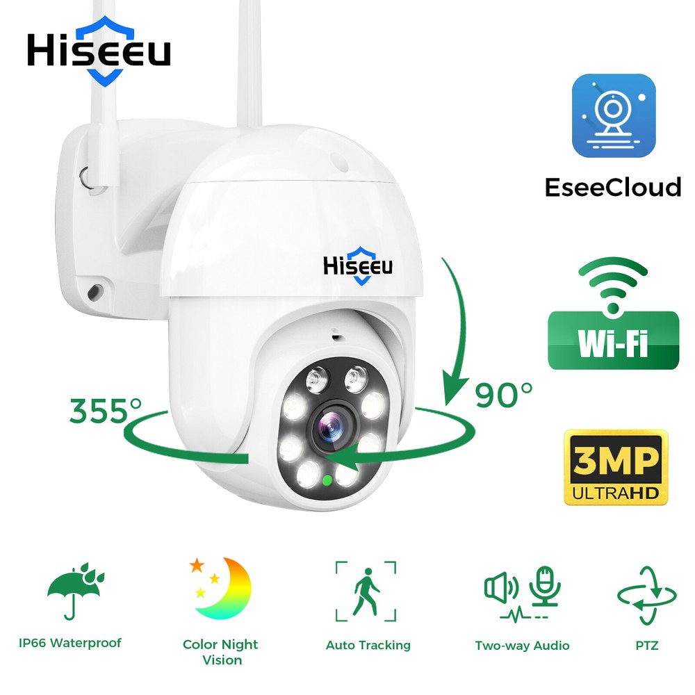 Hiseeu 3MP PTZ Wireless WiFi Security Camera,2 Way Audio,Full Color Night Vision