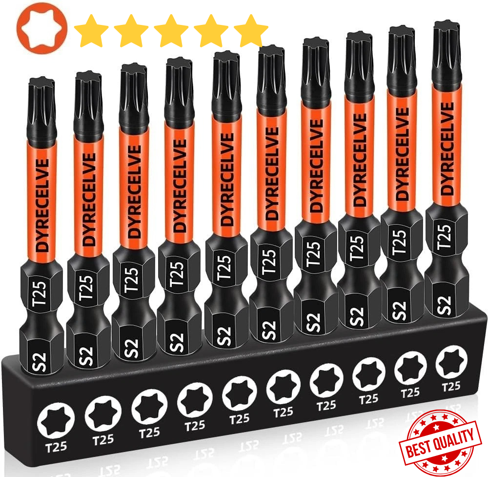 10-Pack T25 Torx Bits for Impact Driver, T-25 Torx/Star Bit Set 2'' Long, Magnet