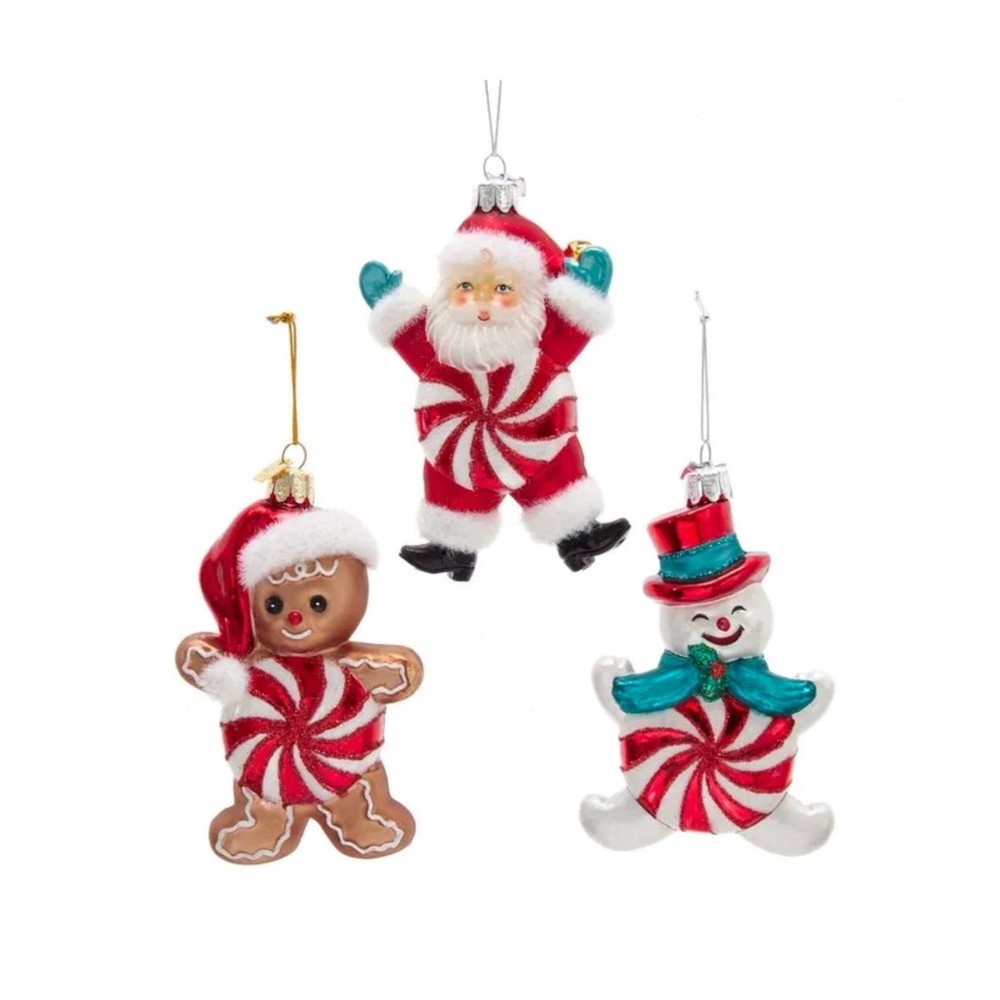 Kurt Adler Noble Gems Santa, Snowman and Gingerbread Ornaments, Assorted, 3pk