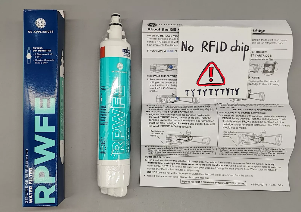 1 Pack GE RPWFE Refrigerator Replacement Water Filter（No RFID chip）