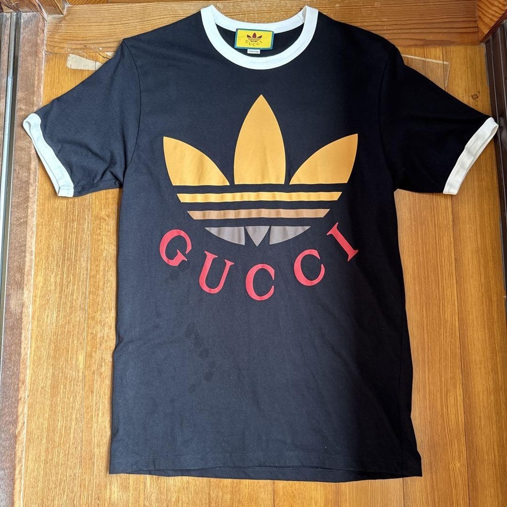GUCCI adidas T-shirt 727694 L Cotton Black Multicolor Used Mens from Japan Rare