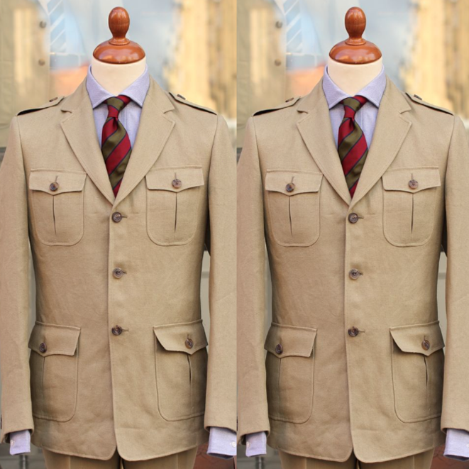 Khaki Retro Safari Suit for Men with Multi-Pocket Hunting Jacket and Pants