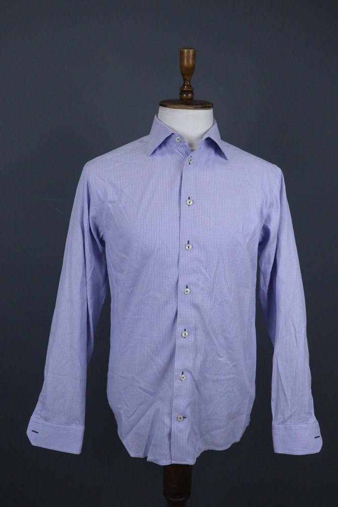 Eton Slim Blue Geometric Long Sleeve Collared Button Up Dress Shirt Size 41 / 16