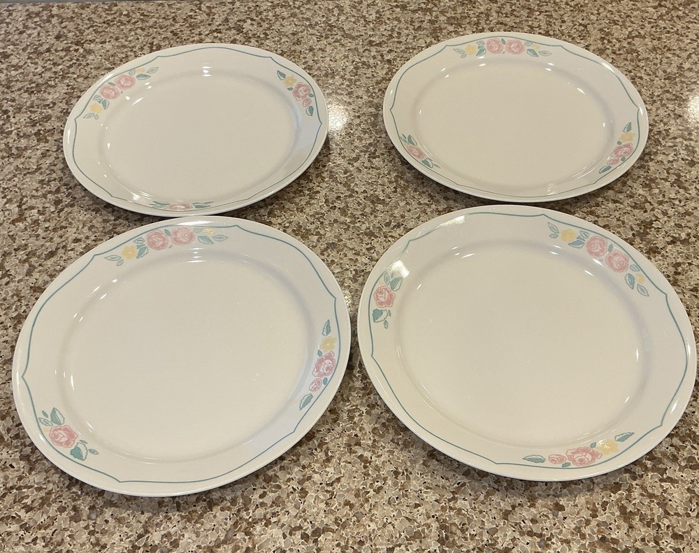 Set Of 4 Corelle Delicate Trio 10.25” Dinner  Plates Vintage