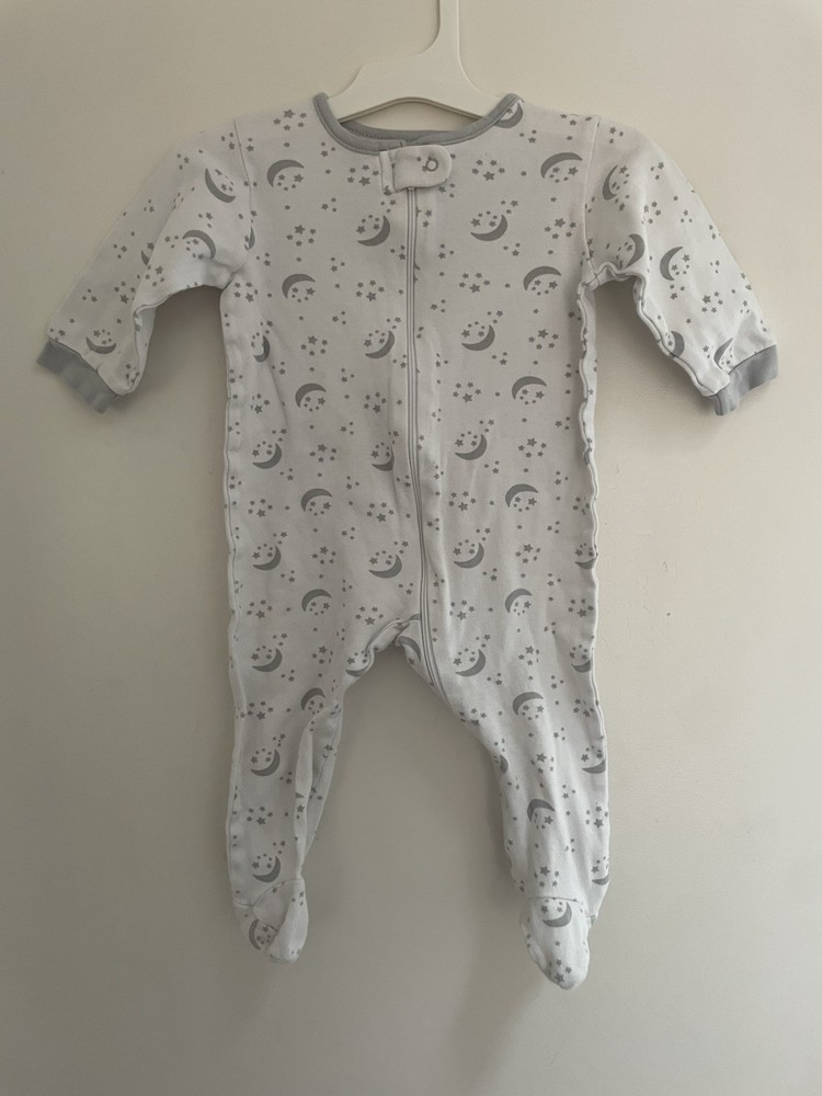 Gerber Baby Boy Girl Moon & Stars 100% Cotton Zip Long Sleeve 1-Piece White 6-9M