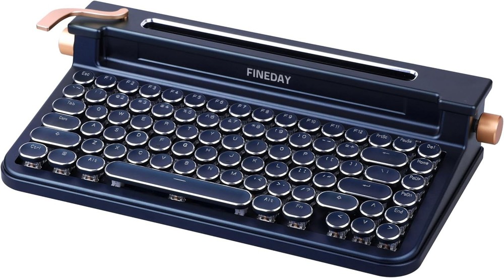 FINEDAY Retro Mechanical Keyboard 3.0 Blue Bluetooth 5.0 USB Full Aluminium