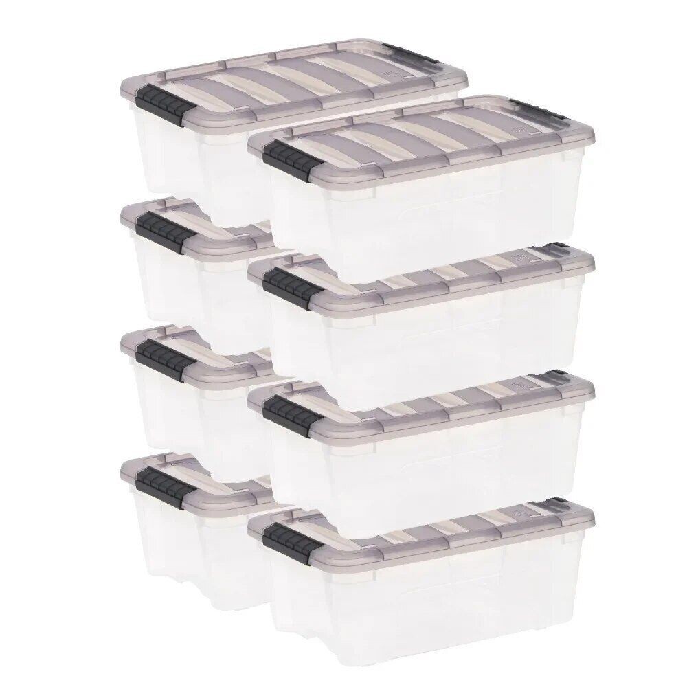 8-Piece 13 Qt Gray Stack & Pull Clear Storage Box Set