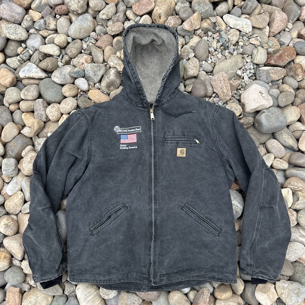 Vintage Carhartt J141 Black Sherpa Lined Hooded Jacket Y2K XL