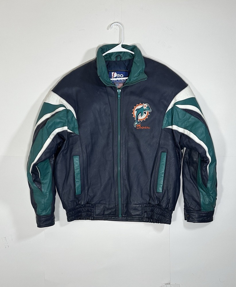 Vintage Pro Player Miami Dolphins Leather Jacket Men's Size Large Football 90s
