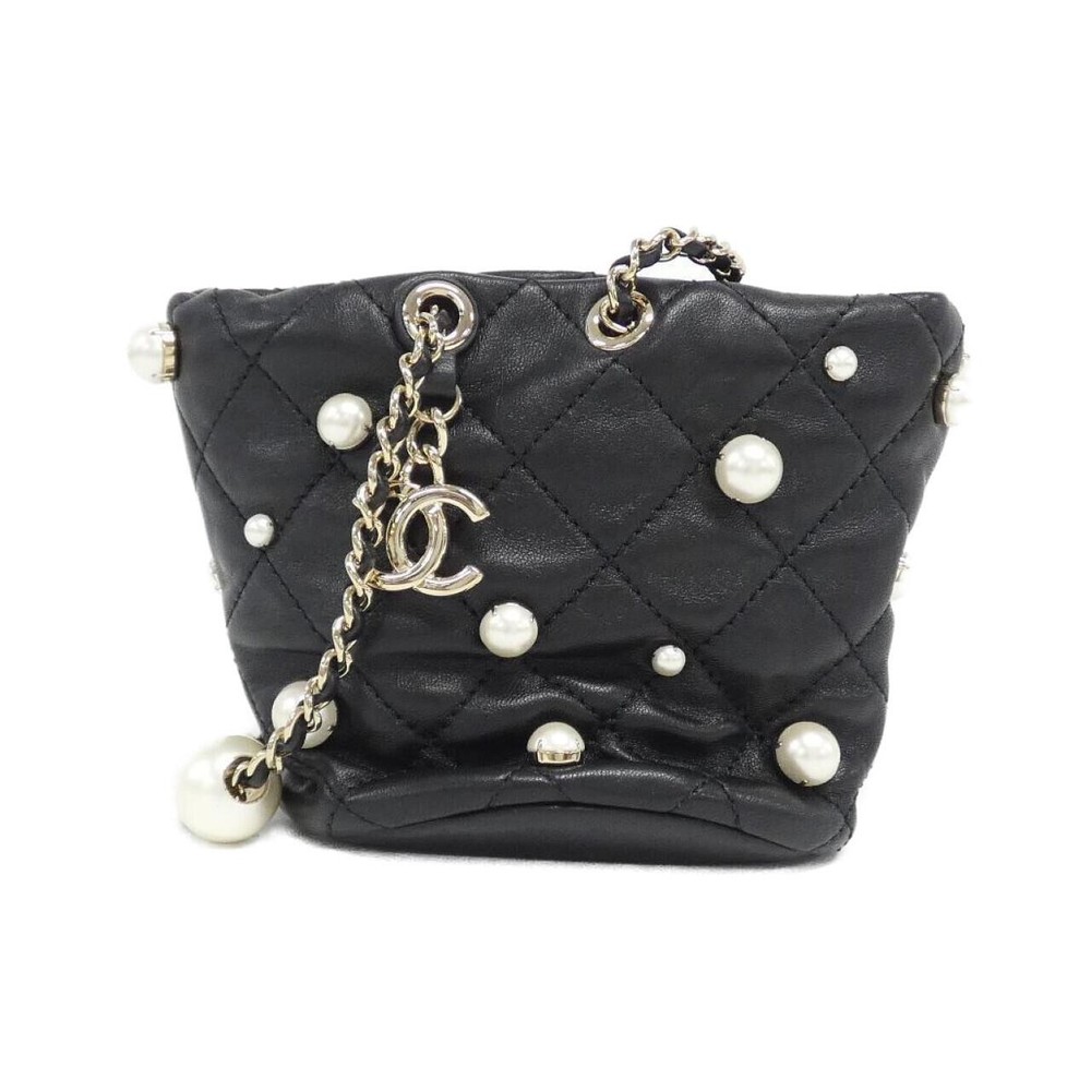Authentic CHANEL AS2518 Shoulder Bag Black Caviar Leather Gold Hardware