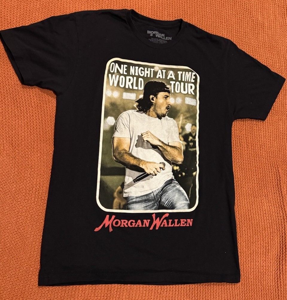 Morgan Wallen Mens Black Cotton T-Shirt One Night At A Time World Tour Large