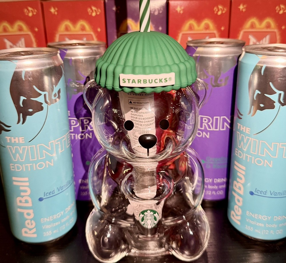 Starbucks Bearista Glass Cup (2025 HOLIDAY RELEASE) & Extremely Rare Red Bulls