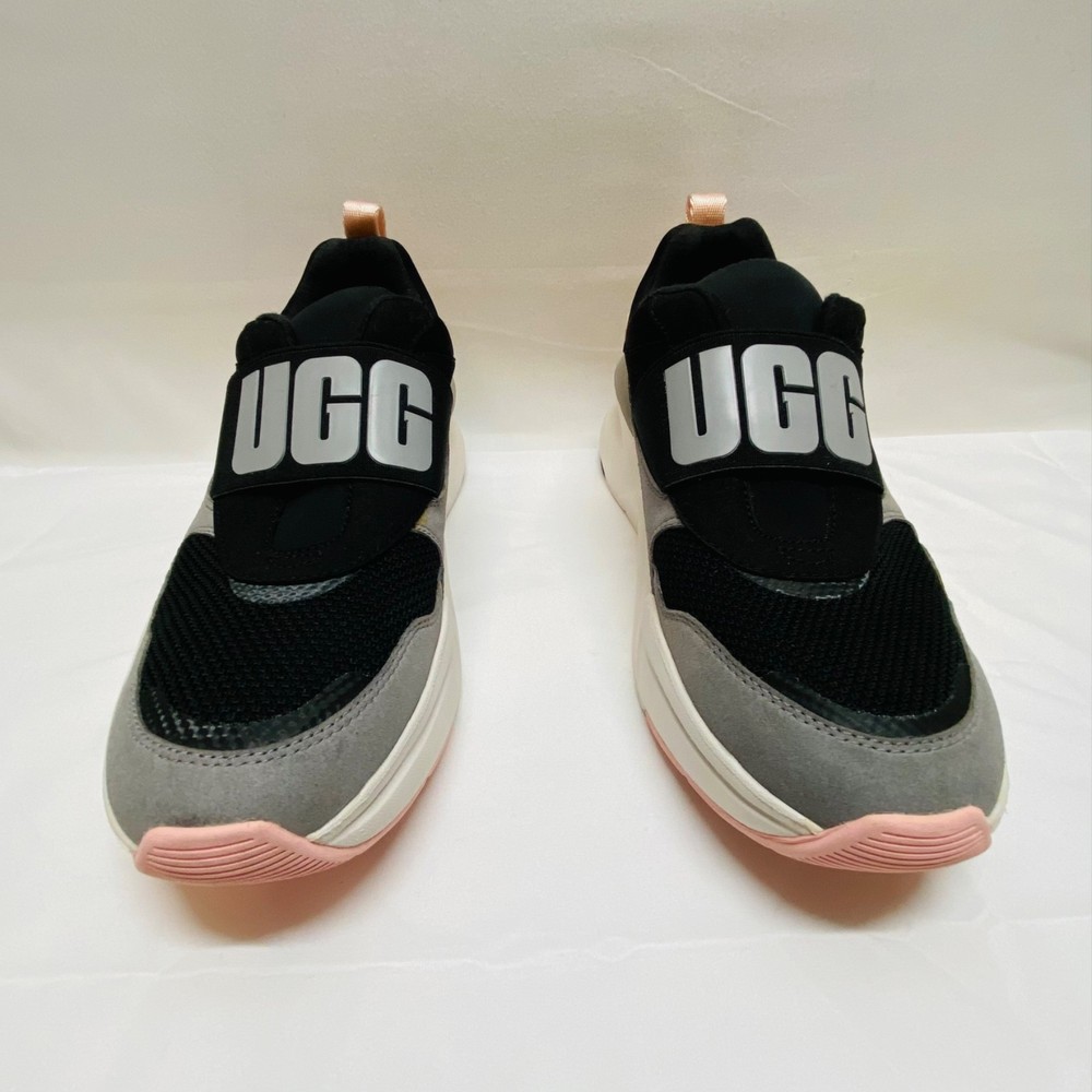UGG LA Flex Slip-On Shoes Women's 7 Trainer Sneakers Black Grey Pink Logo GUC