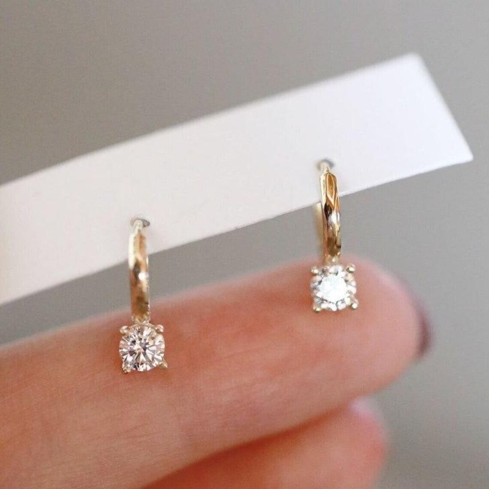 Christmas Sale! 0.60Ct Round Cut Natural Diamond Hoops Earrings 14k Yellow Gold-image