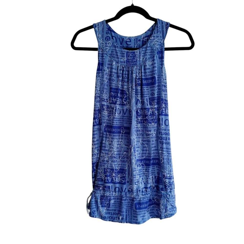 Lululemon Run: Race Tech Allover Quote Long Tank Top Blue Size 8