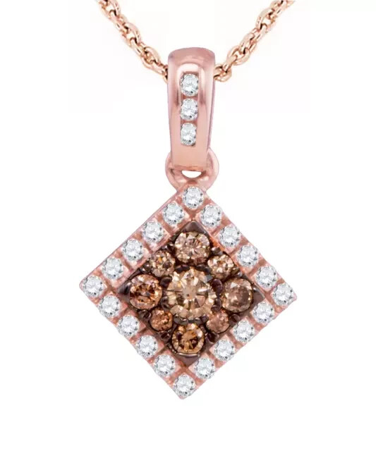 Round Cut Simulated Brown Diamond Women Pendant 14K Rose Gold Plated with Chain