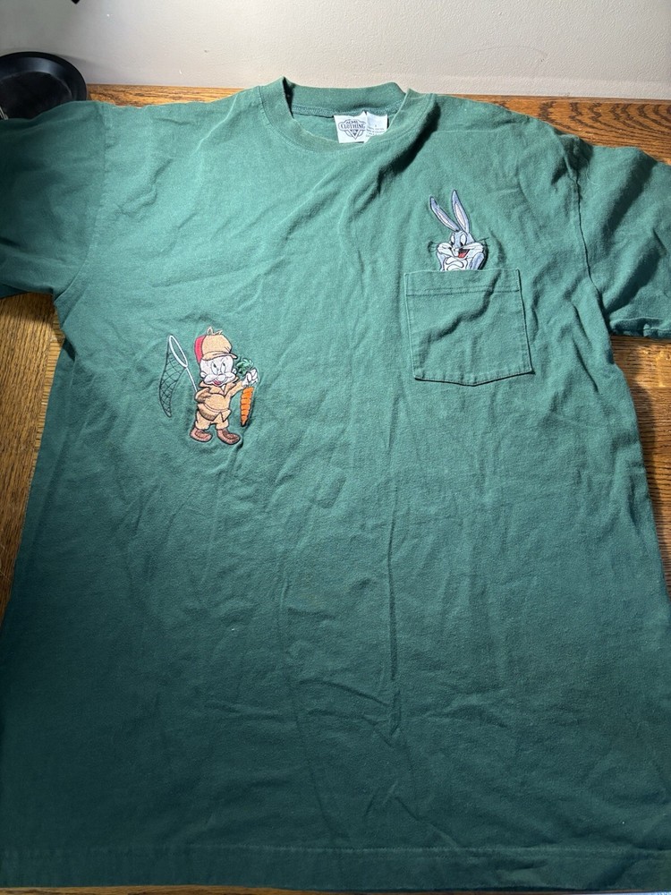 Men's Acme Clothing Co Looney Tunes Embroidered T-Shirt Elmer Fudd Bugs Bunny Size L