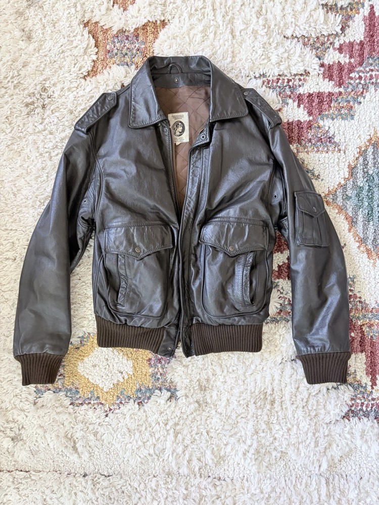 Vintage American Express Dark Brown Leather Bomber Flight Jacket Mens Size 40