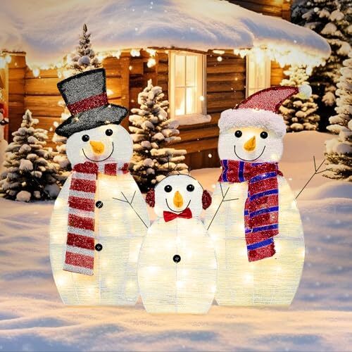 Рождественский освещенный снеговик семьи уличное украшение, 60 светодиодов 3 изделия 2D