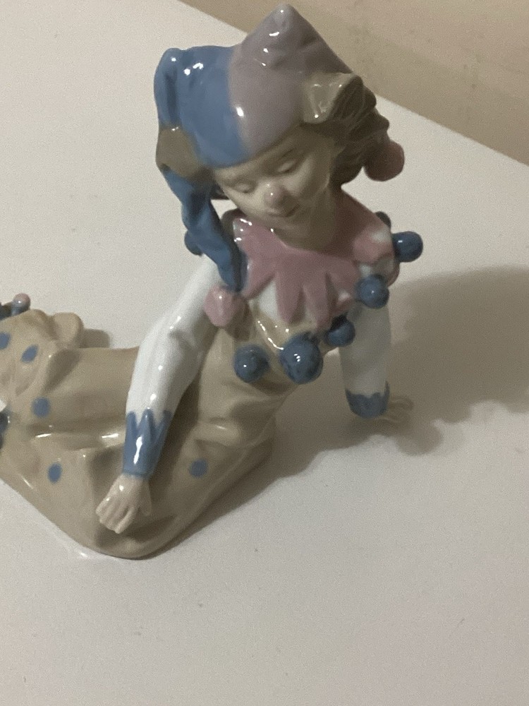 Lladro-Style Harlequin Boy Clown Porcelain Figurine