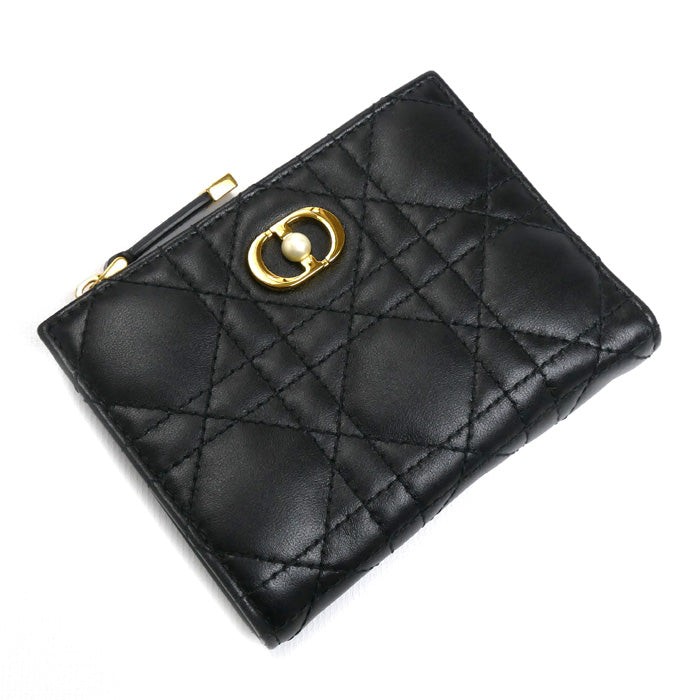 Christian Dior Jolie Dahlia Compact Wallet Bifold Lambskin Black With Box Auth
