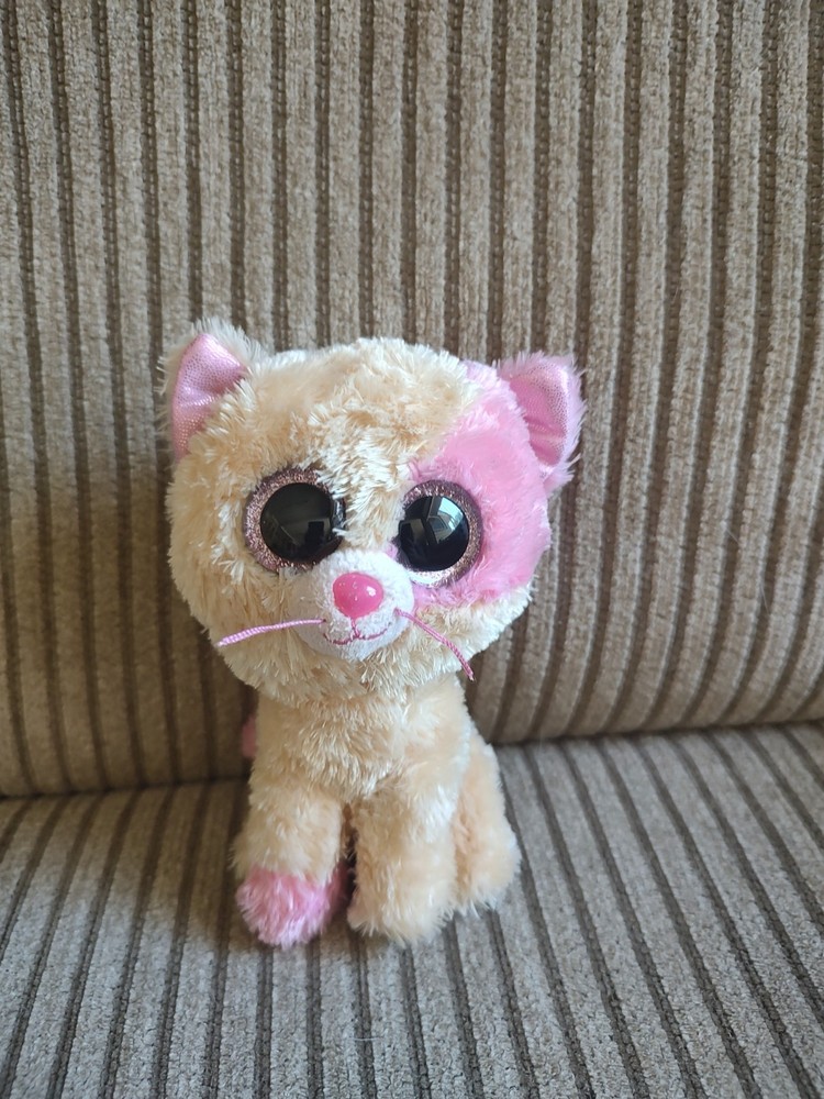 TY Beanie Boos Annabelle Sparkle Glitter Pink White Cat Plush Doll