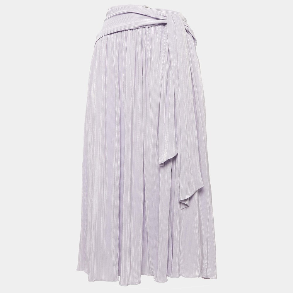 Jonathan Simkhai Light Purple Lurex Plisse Knotted Midi Skirt M