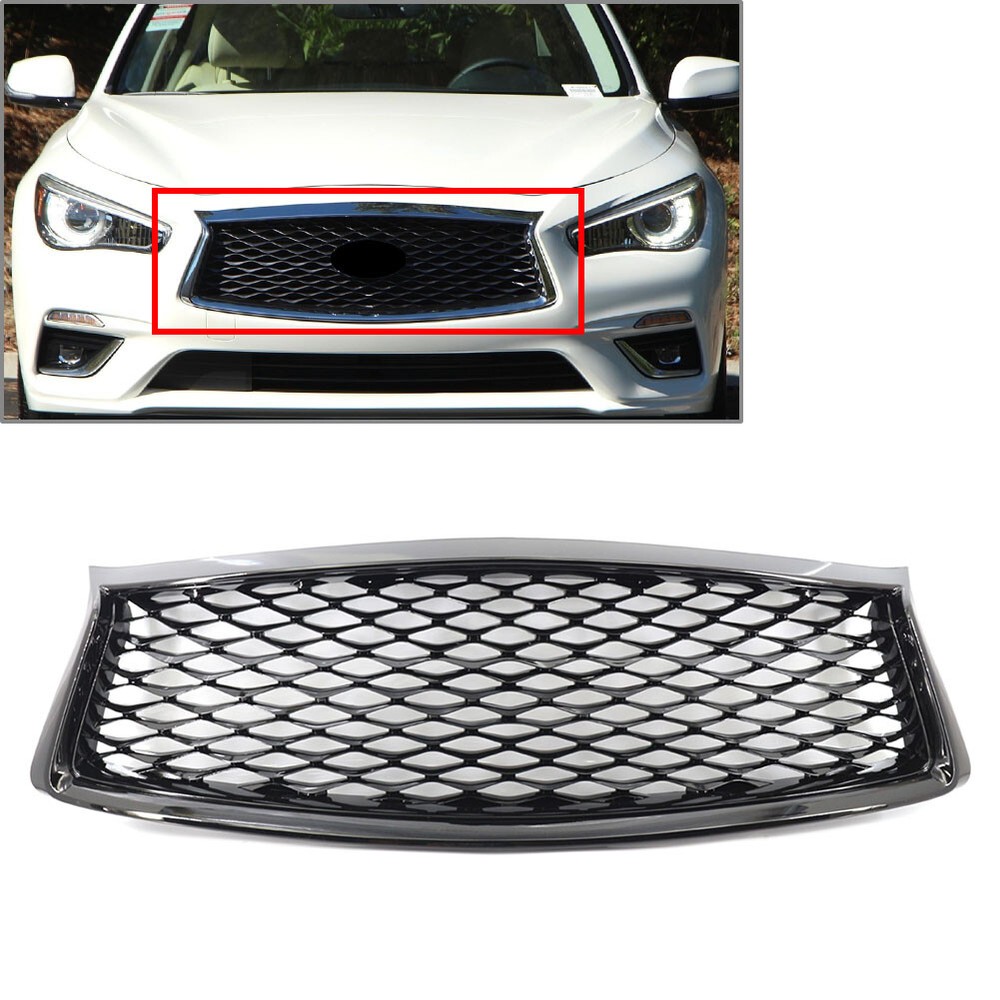 Honeycomb Front Bumper Center Upper Mesh Grille Grill Fit For Infiniti Q50 Q50S