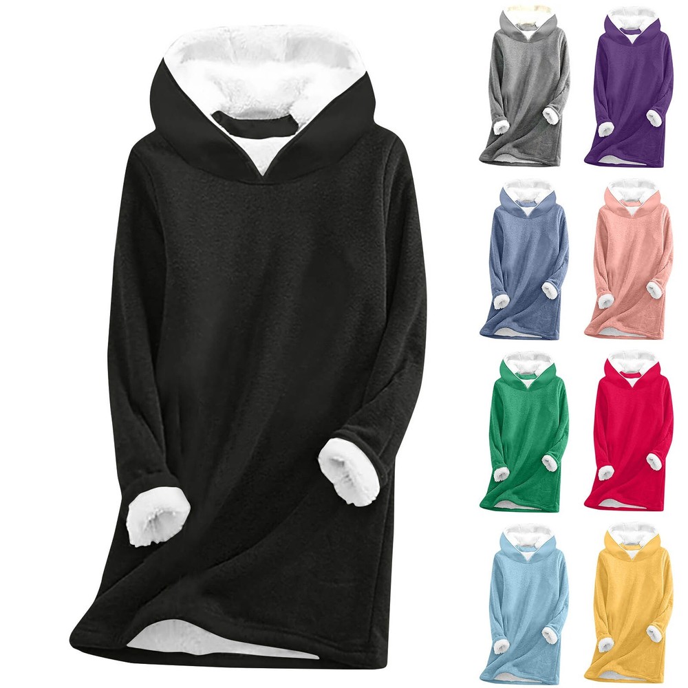 Women Winter Fleece-Lined Hooded Pullover for Warm Casual Wear  