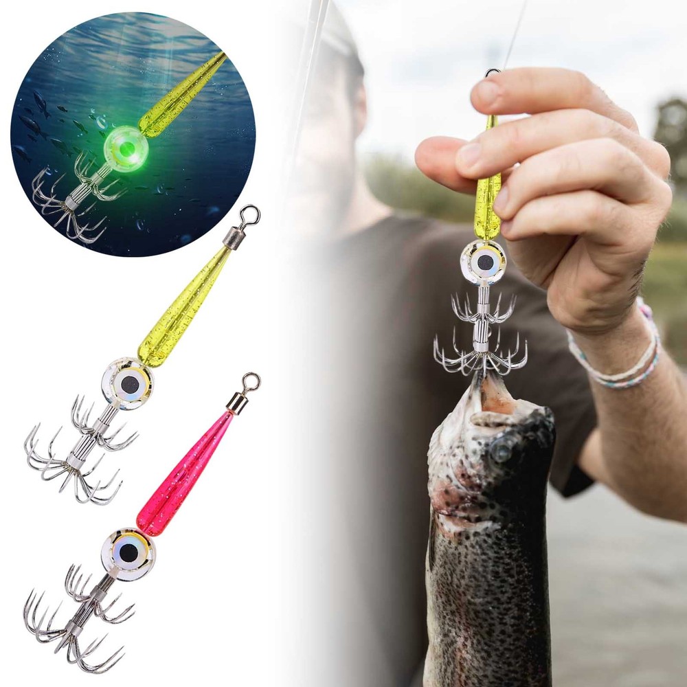2Pcs LED Squid Jig Hooks with Light Flasher for Catfish Lure Bait