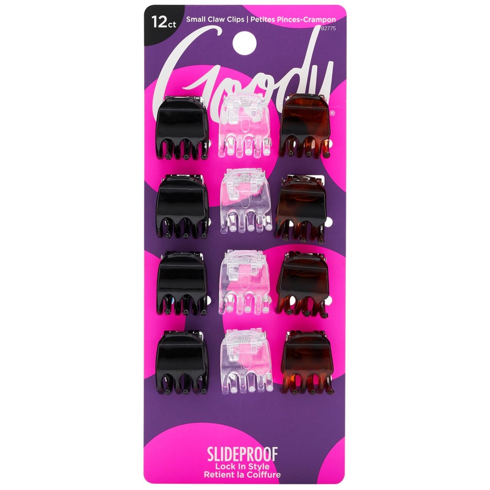 Goody Small Basic Half-Claw Hair Clips, 12-Count – 3-Prong Claw Clips