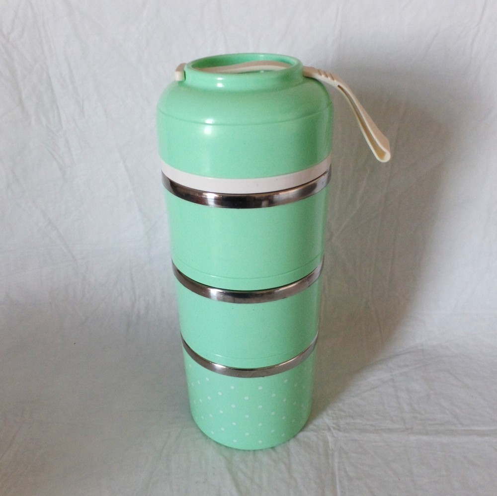 ArderLive Stackable Bento 3 Layer  Lunch Box Leak Proof Stainless Steel Green