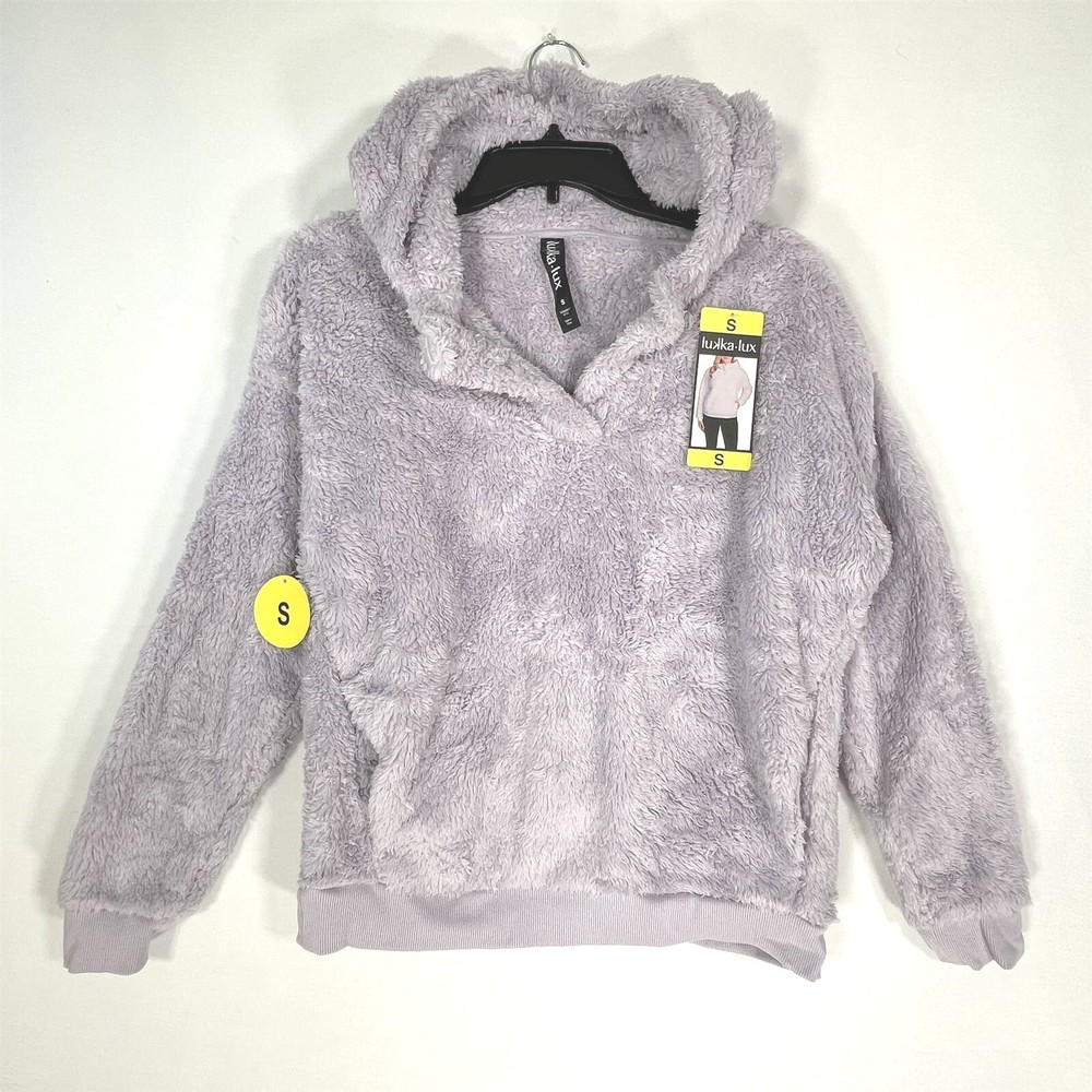 Lukka Lux Womens Small Purple Plush Hoodie Soft Faux Fur Cozy Sweatshirt
