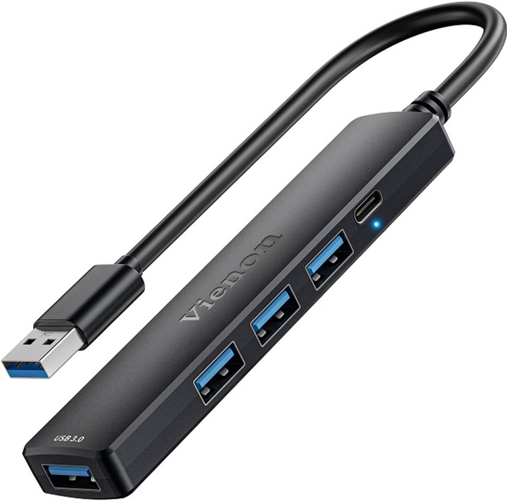 5-Port Powred USB 3.0 Hub, Extender Splitter with 5V USB-C Black