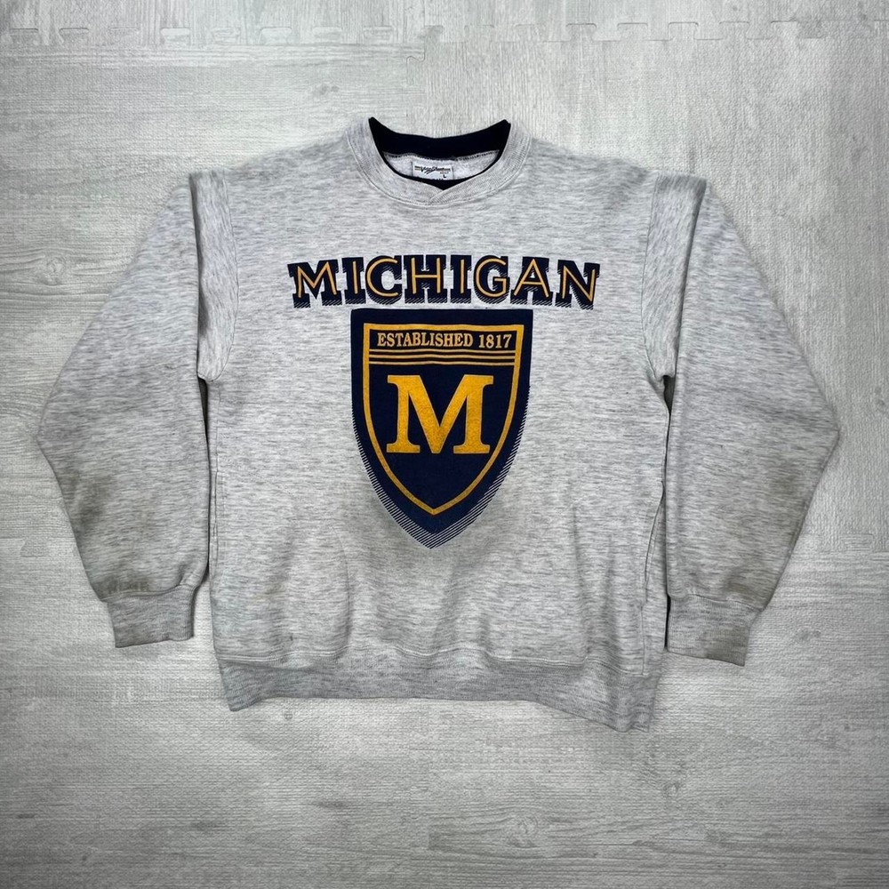 Vintage 80s Michigan Wolverines Sweatshirt Size: Large Grey Blue NCAA College
